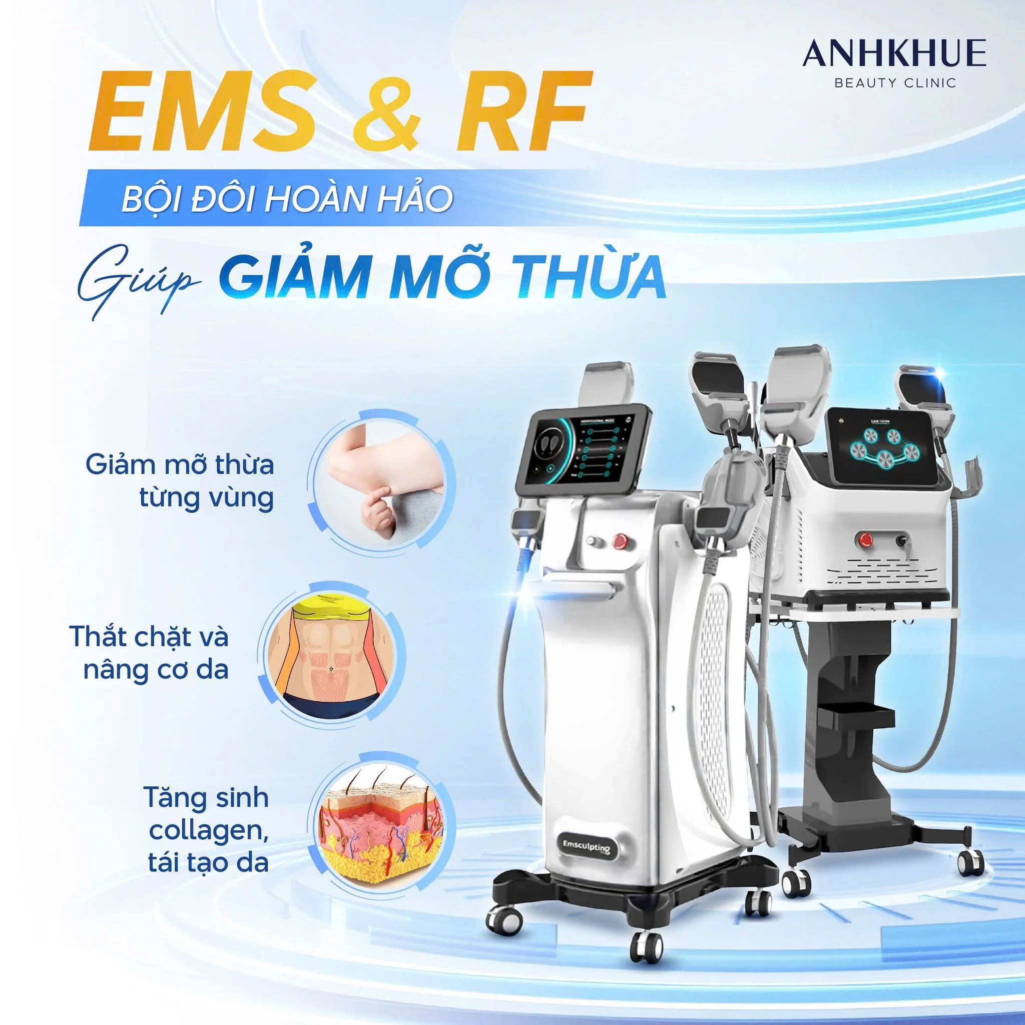 Tìm hiểu về EMS & RF – “Bộ đôi hoàn hảo” hóa lỏng mỡ thừa, tác động sâu đa tầng