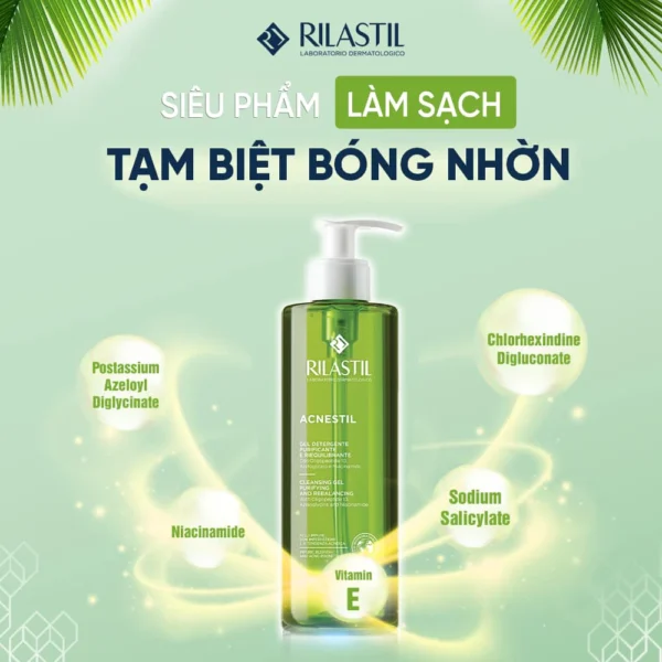 Gel rửa mặt dành cho da dầu mụn Rilastil Acnestil Cleansing Gel Purifying And Rebalancing 400ml Rilastil Acnestil Cleansing Gel 1