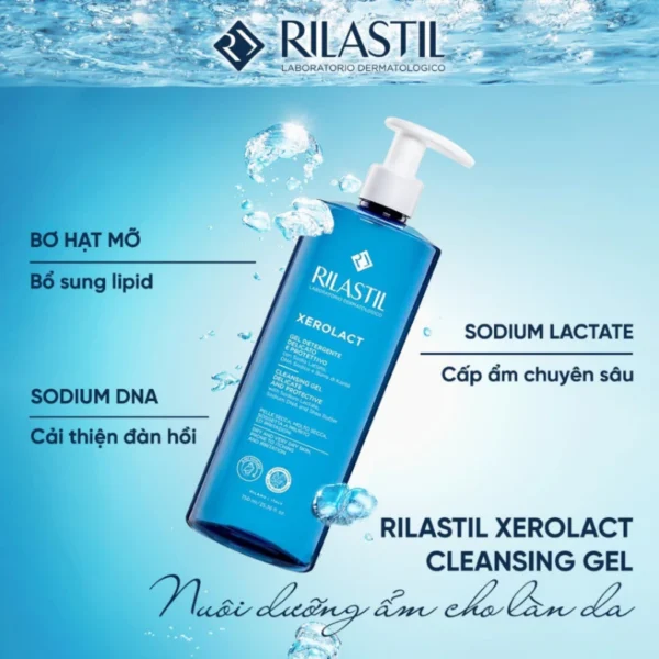 Gel tắm dưỡng ẩm, làm sáng da, phục hồi da bị kích ứng, dị ứng Rilastil Xerolact Cleansing Gel 750ml Rilastil Xerolact Cleansing Gel 2