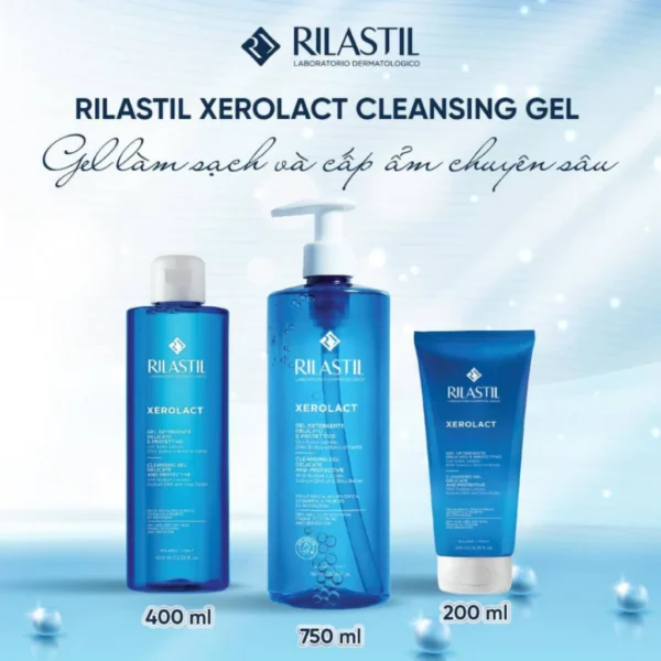 Gel tắm dưỡng ẩm, làm sáng da, phục hồi da bị kích ứng, dị ứng Rilastil Xerolact Cleansing Gel 750ml Rilastil Xerolact Cleansing Gel 3