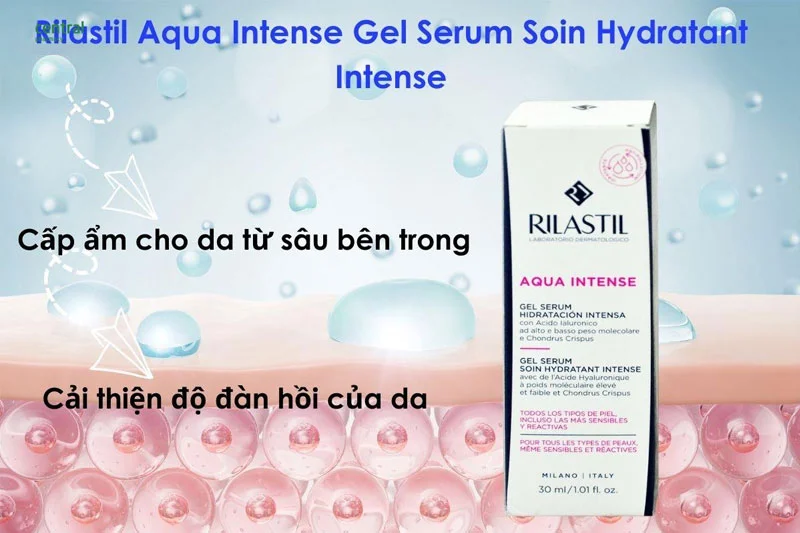 Rilastil Aqua Intense Gel Serum dưỡng ẩm chuyên sau cho da, giúp da căng mịn, trắng sáng