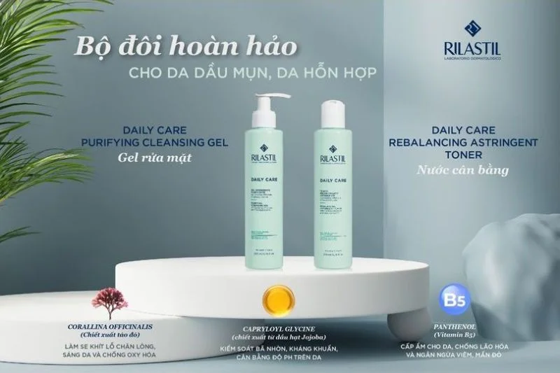 Rilastil Daily Care Cleansing Gel làm sạch bụi bẩn, giúp lỗ chân lông thông thoáng và ngăn ngừa mụn
