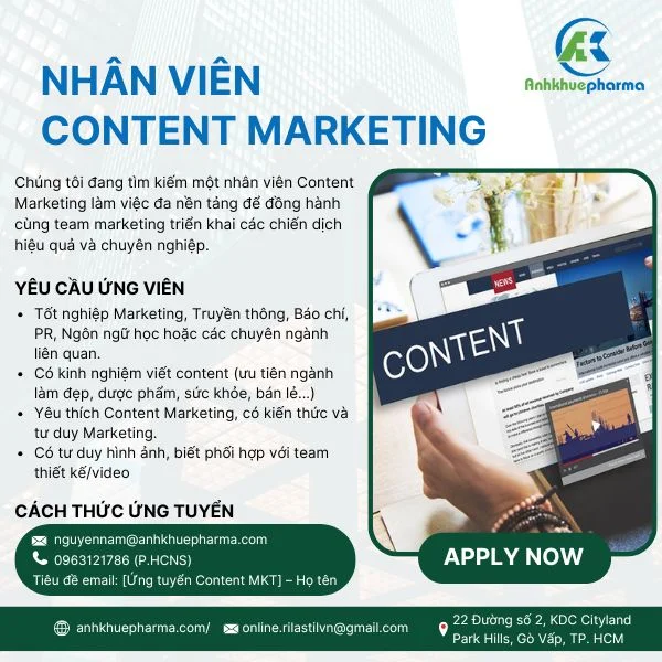 Tuyển dụng vị trí NHÂN VIÊN CONTENT MARKETING