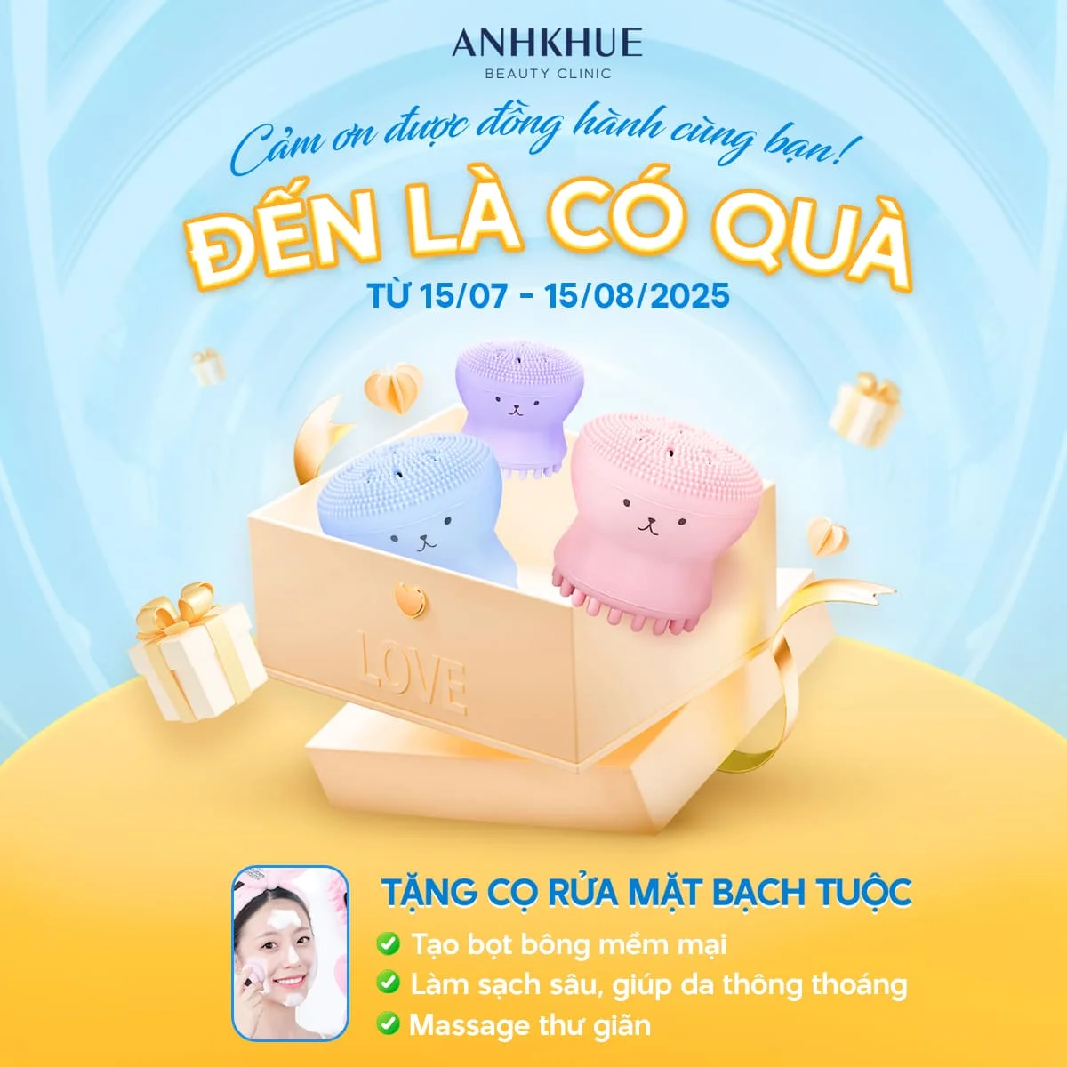 Nhận ngay quà tặng “bạch tuộc rửa mặt” cực xinh khi trải nghiệm liệu trình tại Anh Khuê!